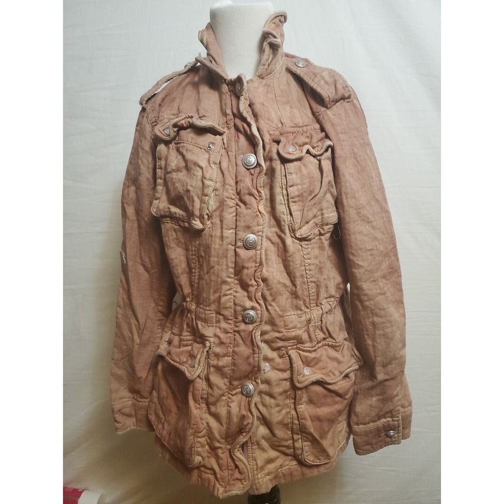 FREE PEOPLE  Rose Pink Double Cloth Military Jacket Pockets Cinch Tie Waist Sz S